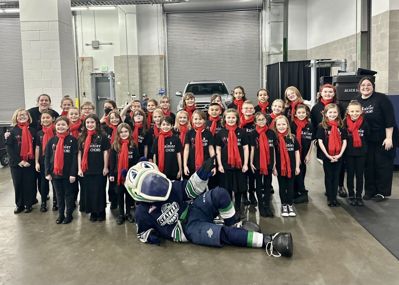 Rainier Youth Choirs. Primo Voce and Bella Voce and Thunderbird Mascot 2024